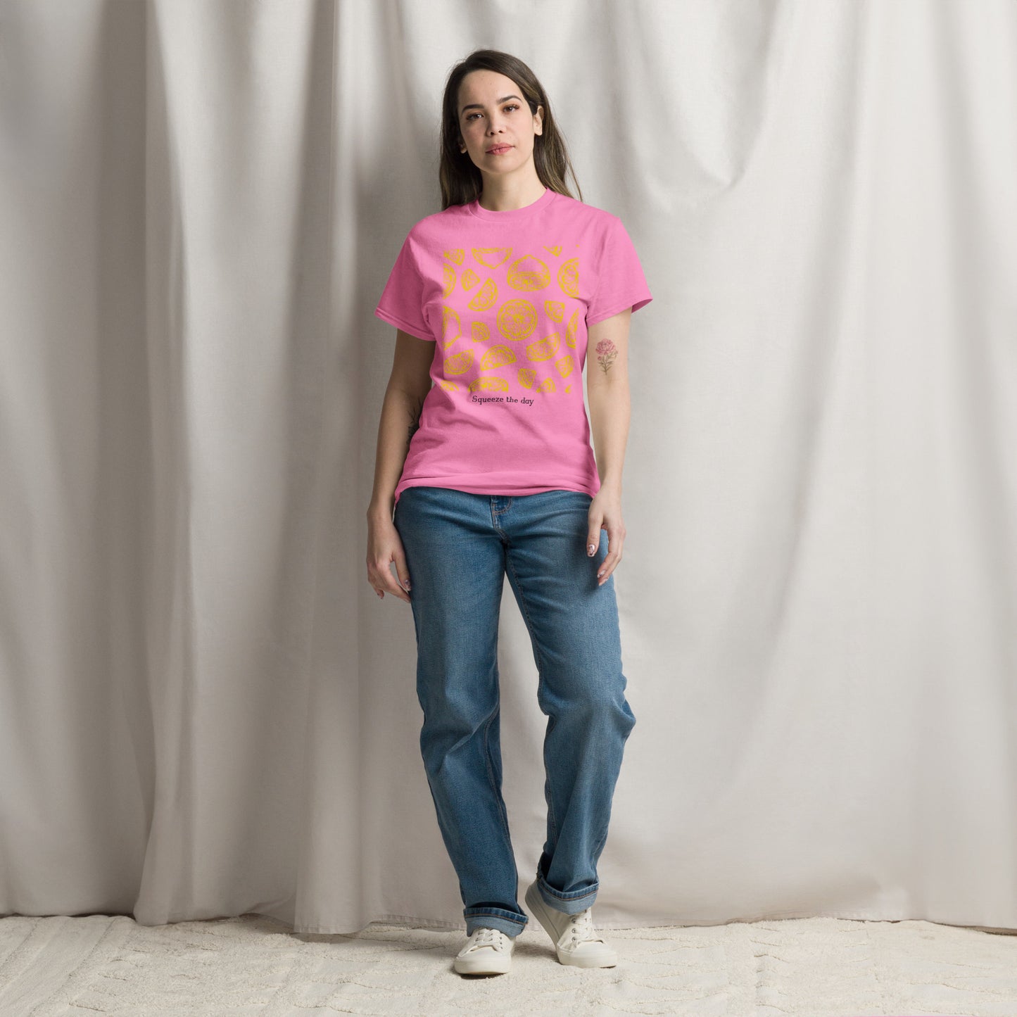 Basic Unisex T-Shirt mit Print - Squeeze the day