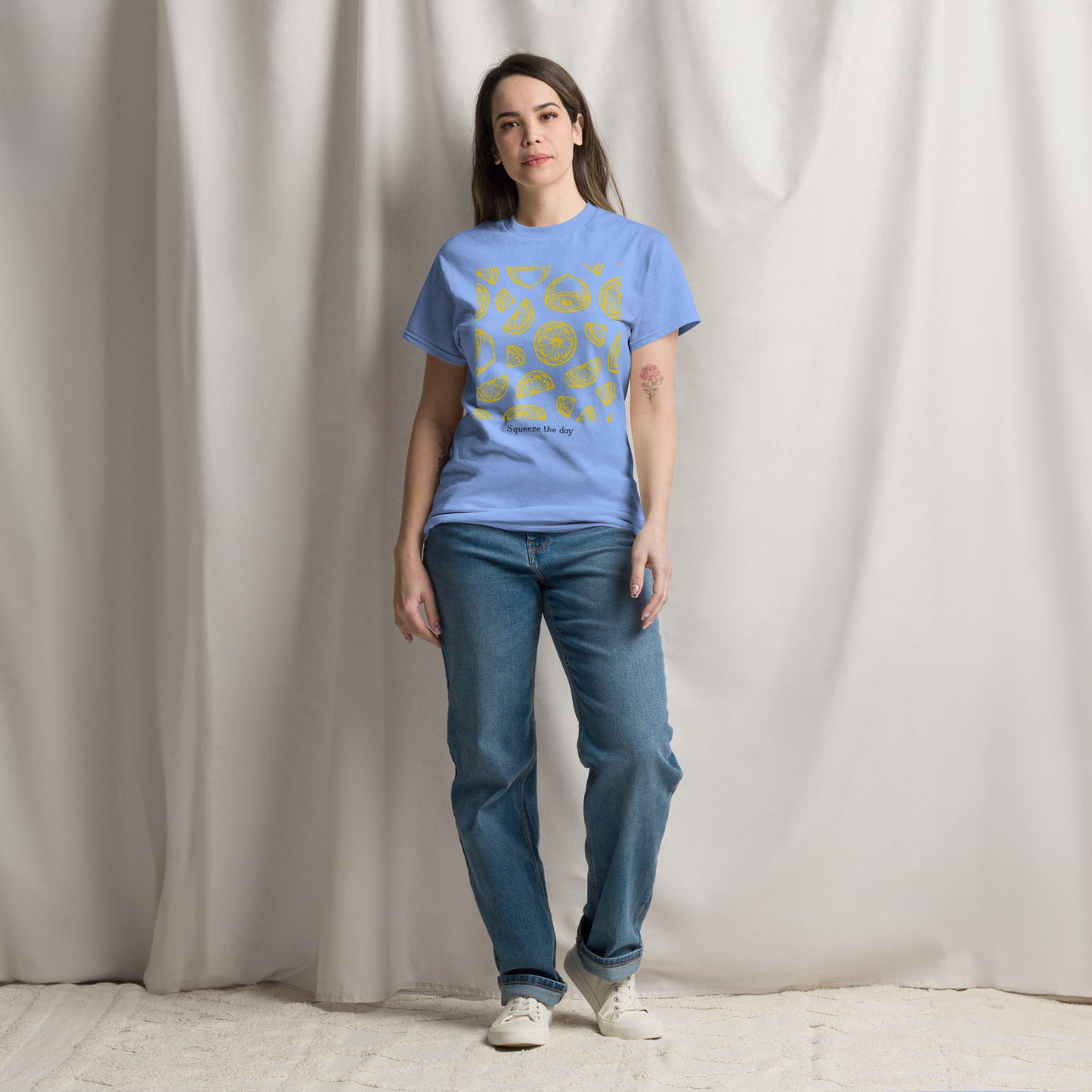 Basic Unisex T-Shirt mit Print - Squeeze the day