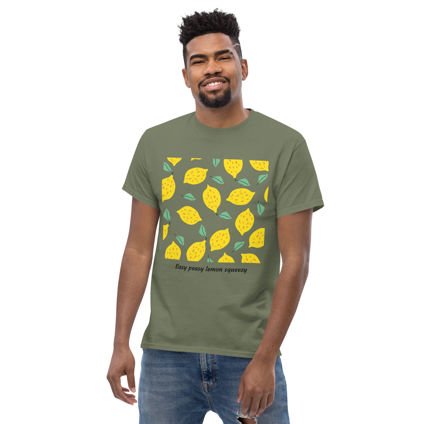 Basic Unisex T-Shirt mit Zitronenprint - Easy peasy lemon squeezy