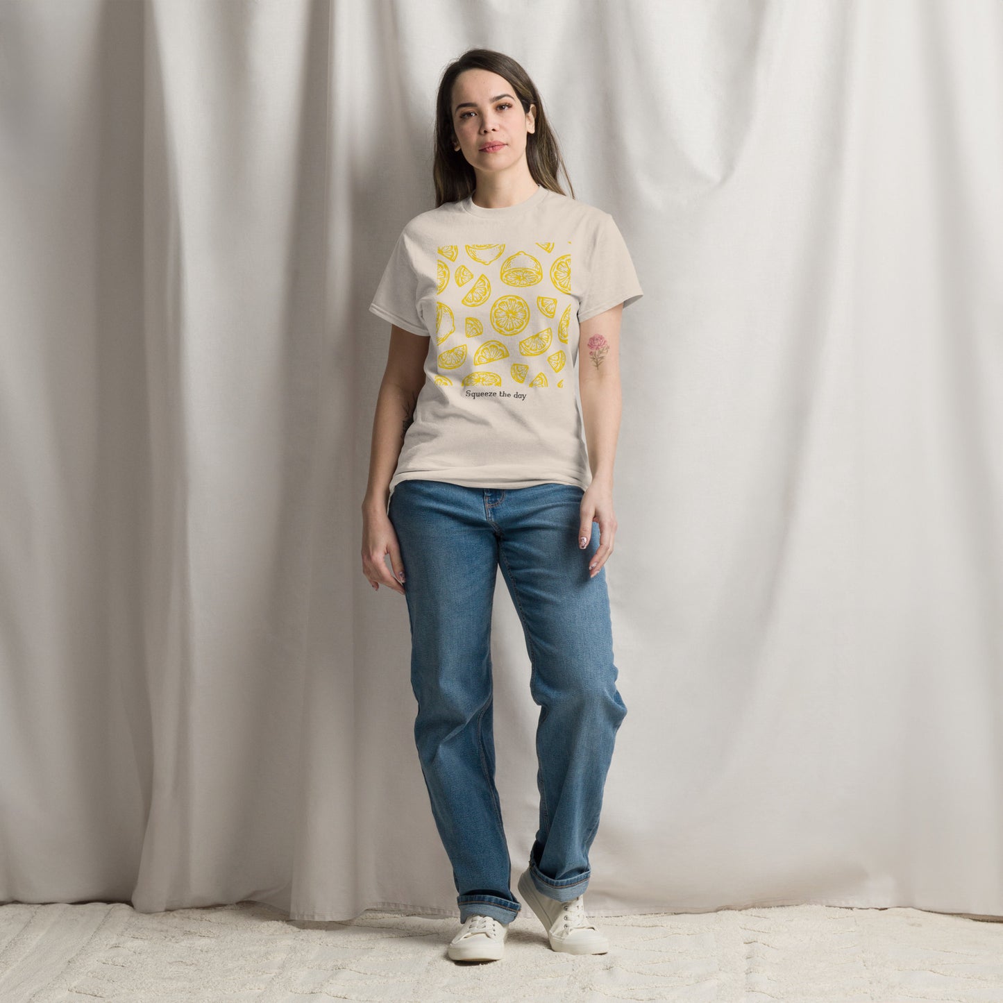 Basic Unisex T-Shirt mit Print - Squeeze the day
