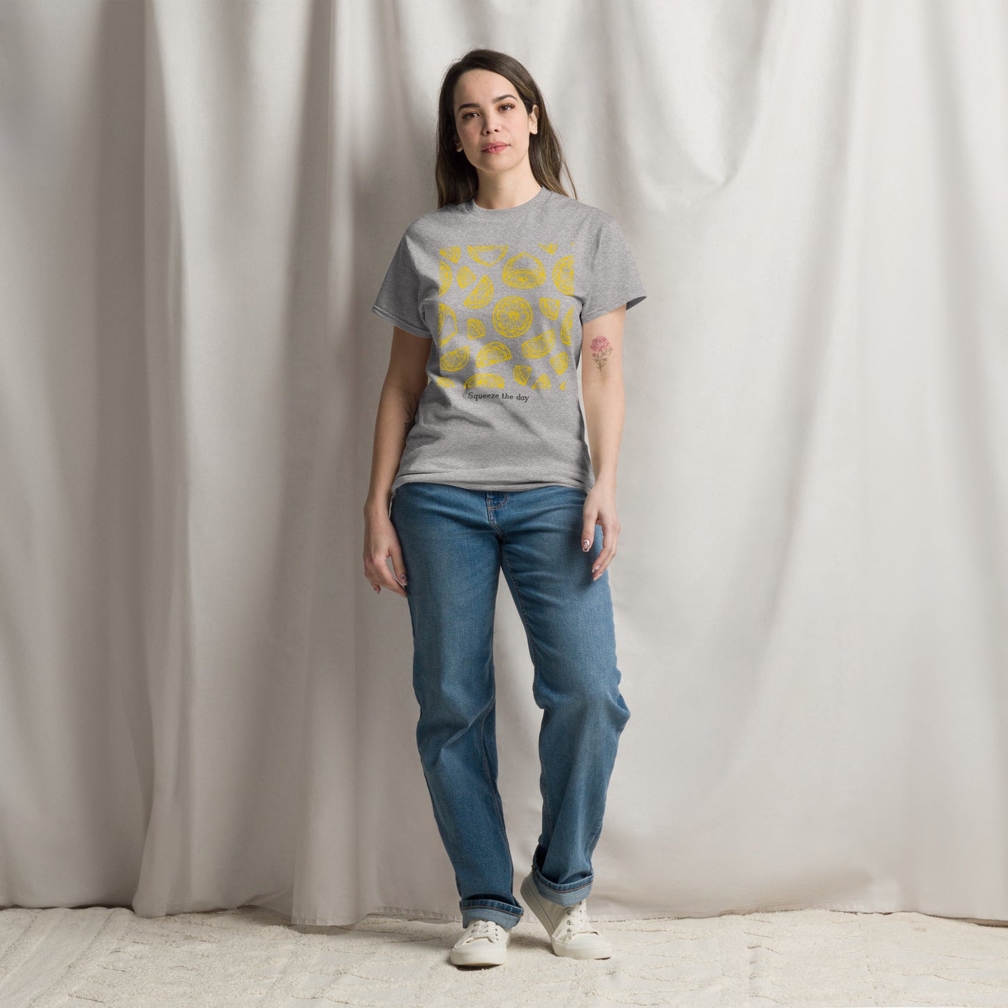 Basic Unisex T-Shirt mit Print - Squeeze the day