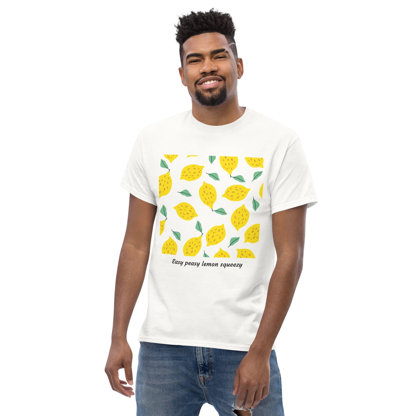 Basic Unisex T-Shirt mit Zitronenprint - Easy peasy lemon squeezy