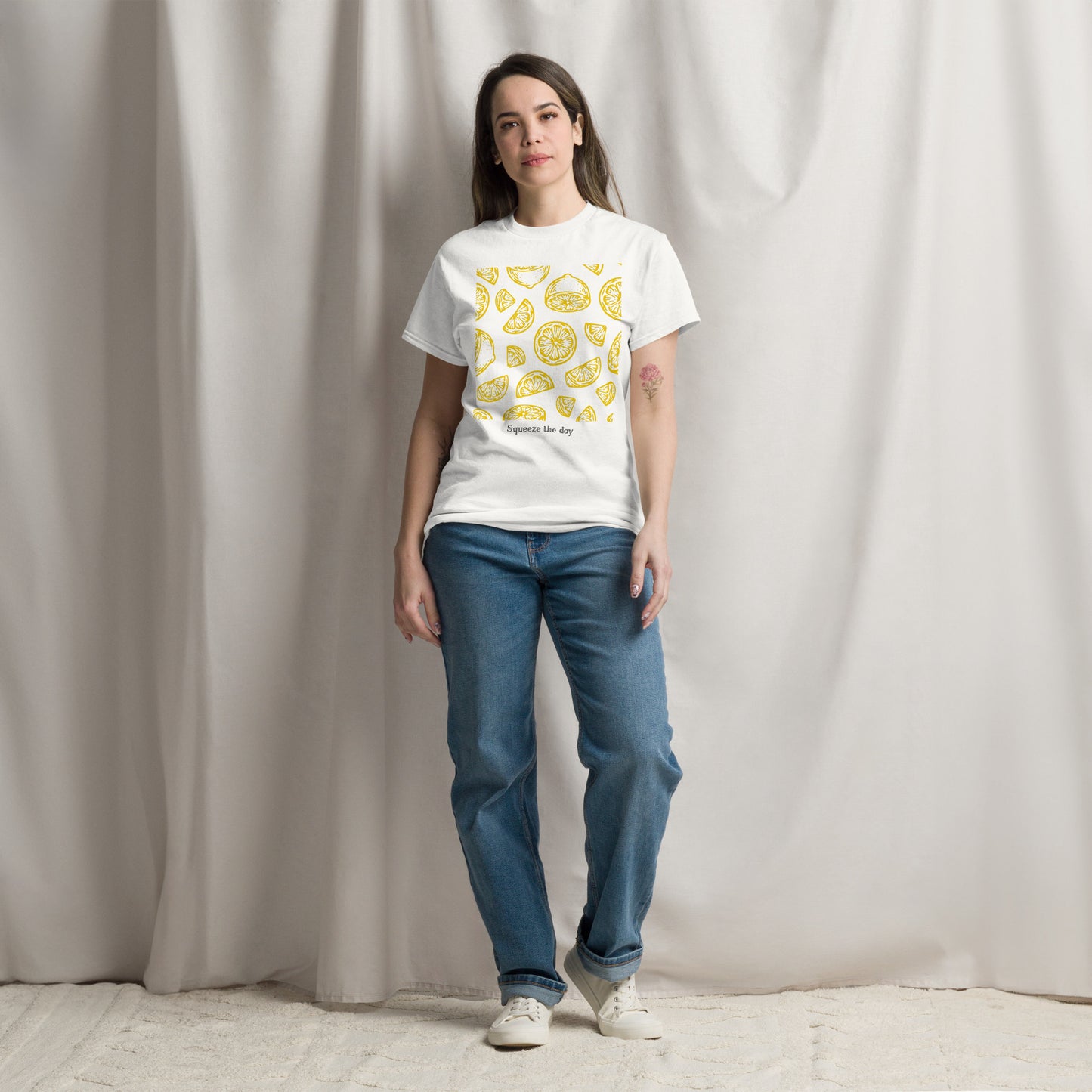 Basic Unisex T-Shirt mit Print - Squeeze the day