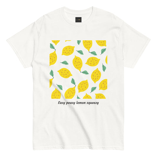 Basic Unisex T-Shirt mit Zitronenprint - Easy peasy lemon squeezy